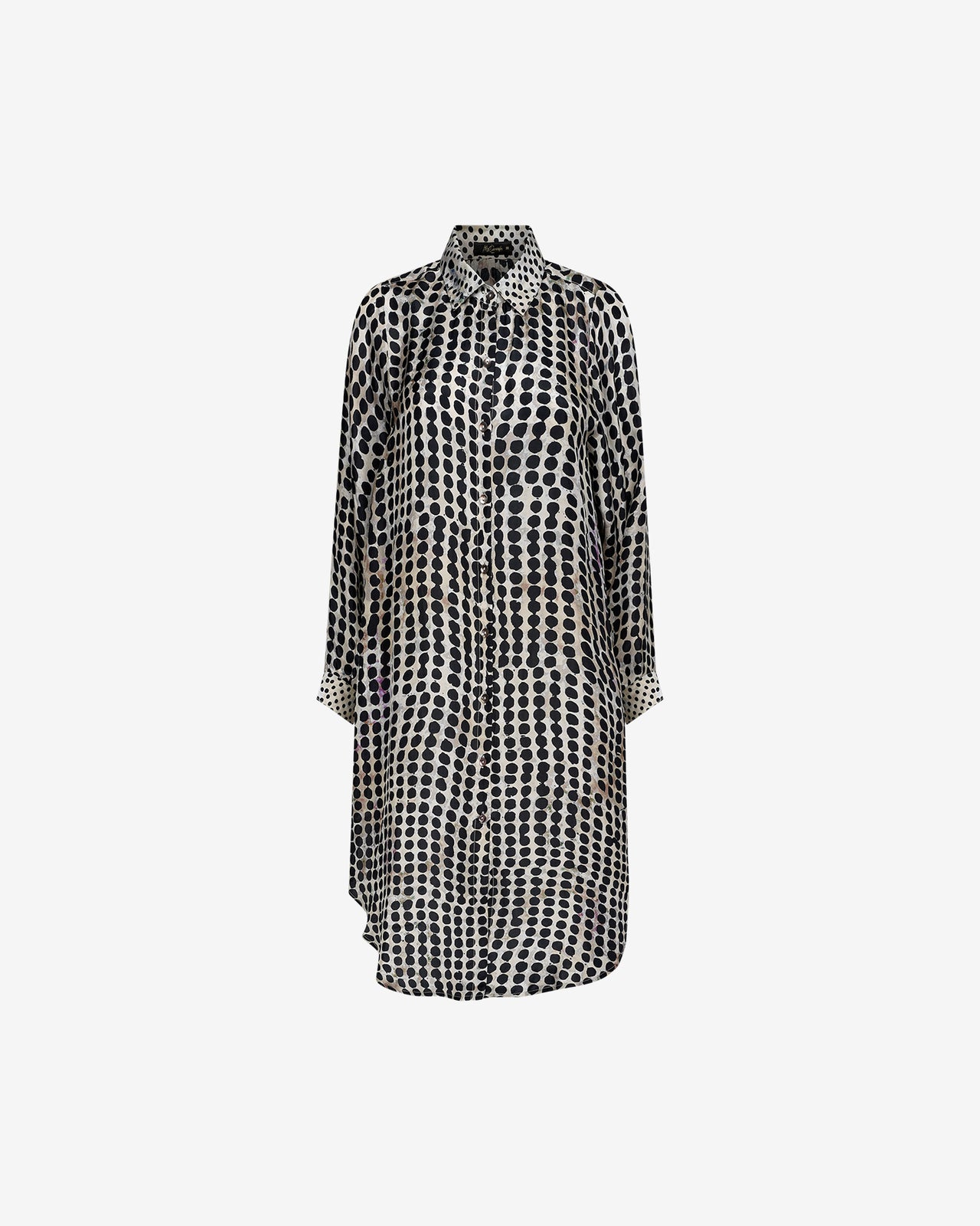 Chemise Dinya - Noir : Longue chemise en soie à pois noir fendue côté Mes Demoiselles - Image 7