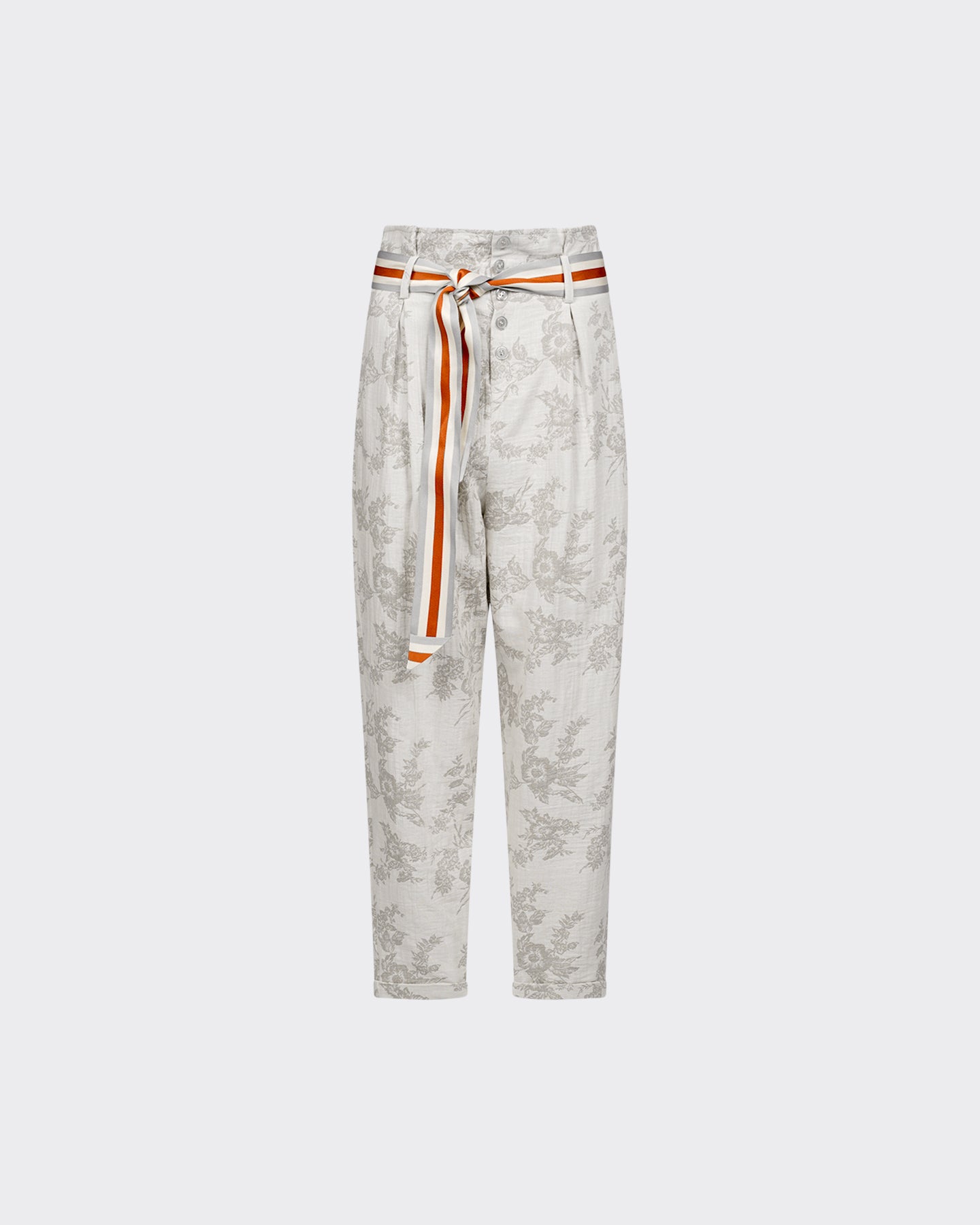 Pantalon Edal - Porcelaine : Pantalon taille haute avec surimpression florale Mes Demoiselles