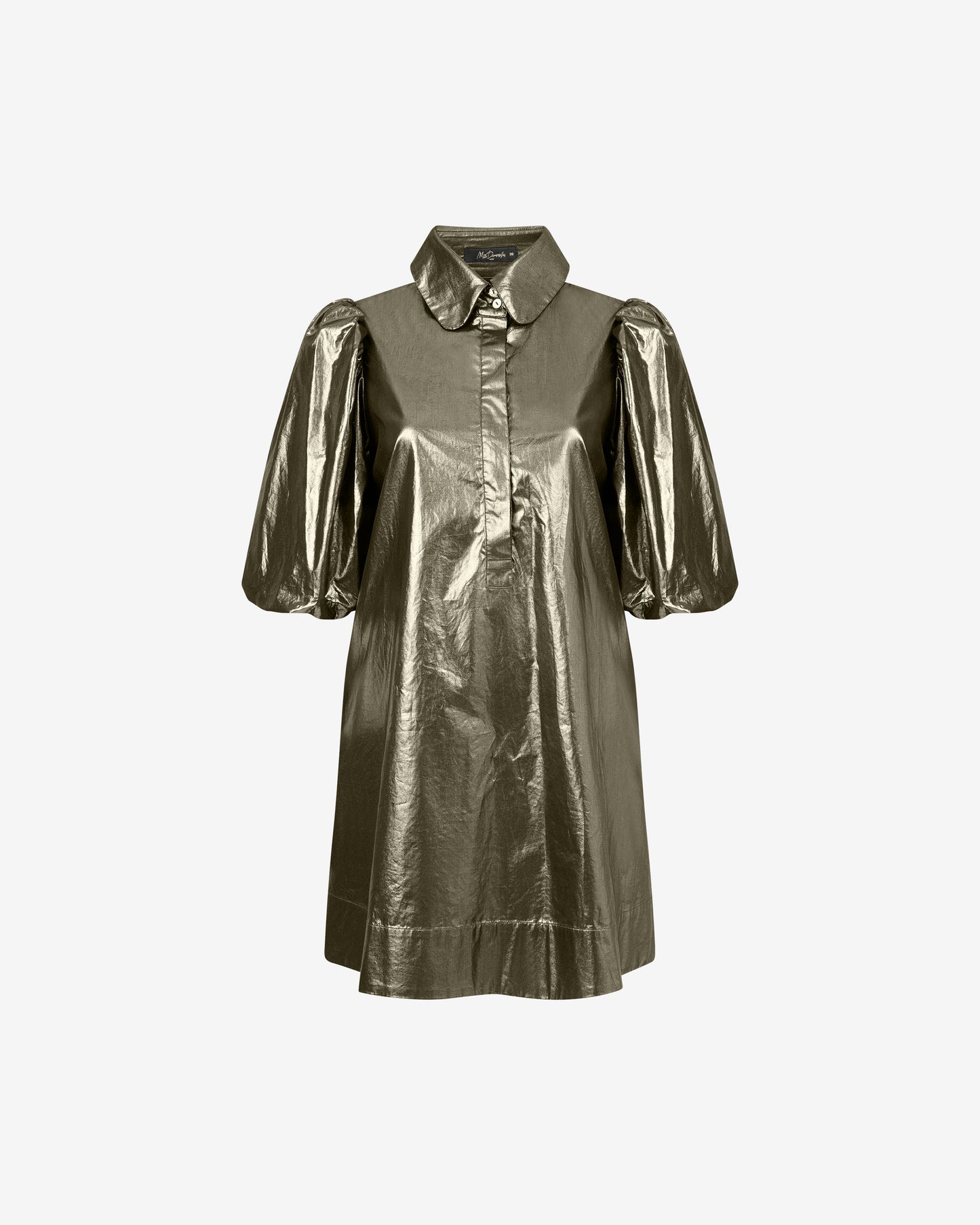 Robe courte avec manches bouffantes en coton enduit doré : Robes Mes Demoiselles