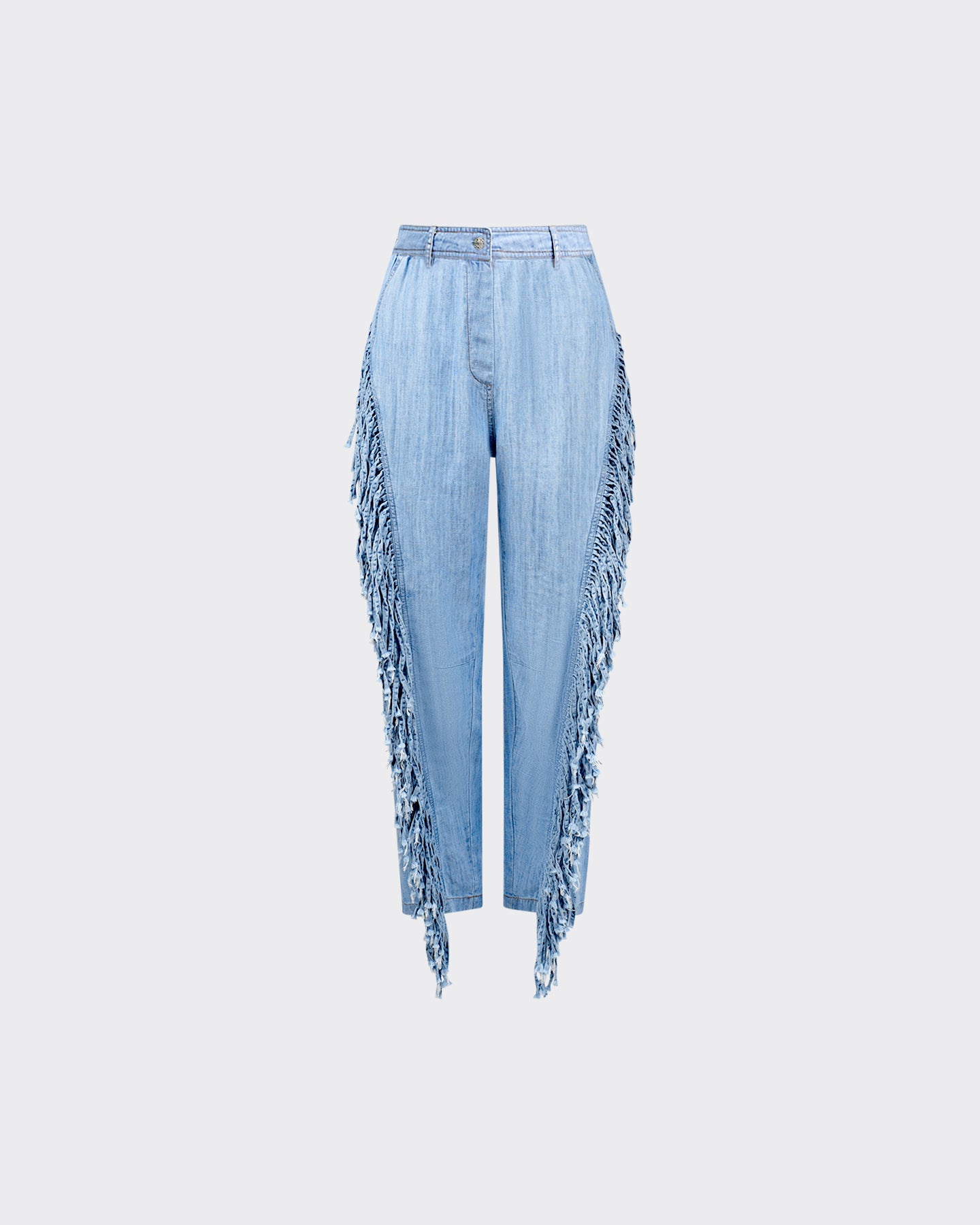 Pantalon Iwayne - Bleu : Pantalon slim en denim avec franges Mes Demoiselles