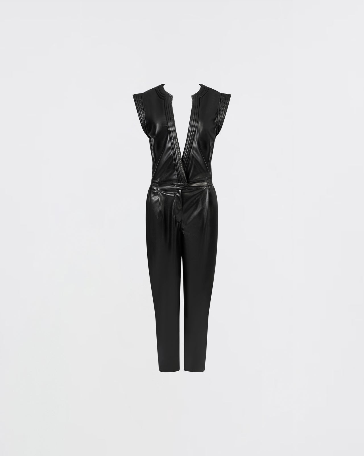 Combinaison faux-cuir à manches courtes volantes : Pantalons & combinaisons Mes Demoiselles - Image 1