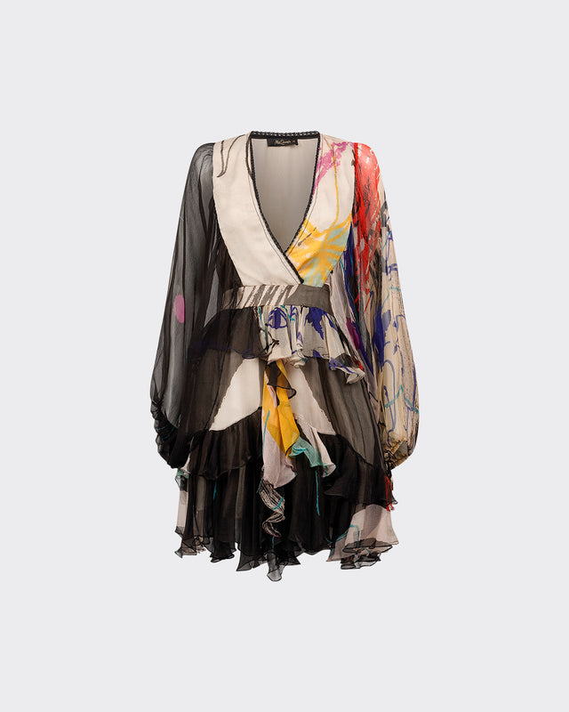 Robe Maughin - Noir : Robe courte en viscose chiffon coloré Mes Demoiselles - Dernière image