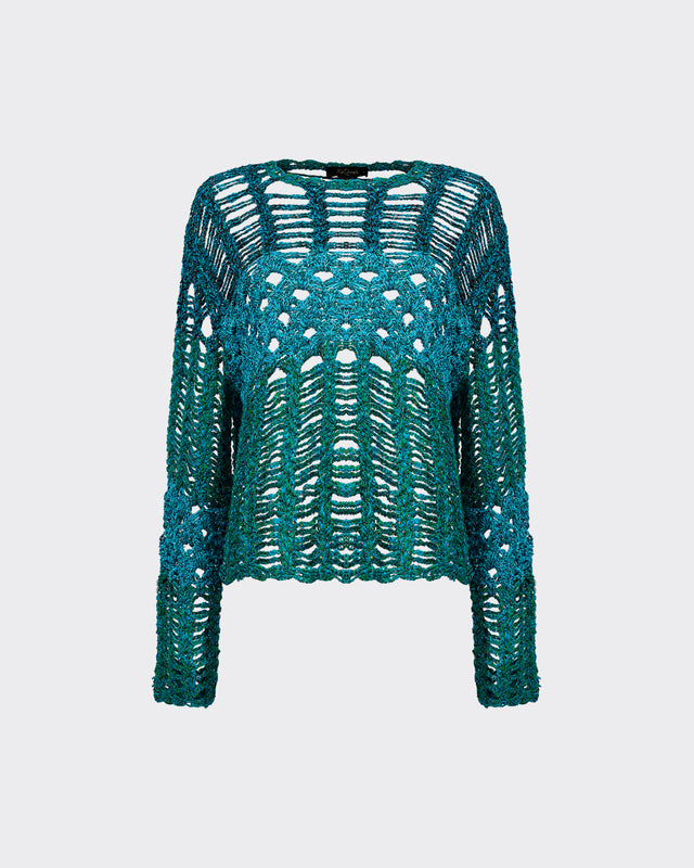 Pull Milkie - Turquoise : Pullover en mailles crochet fait main turquoise et vert Mes Demoiselles - Dernière image