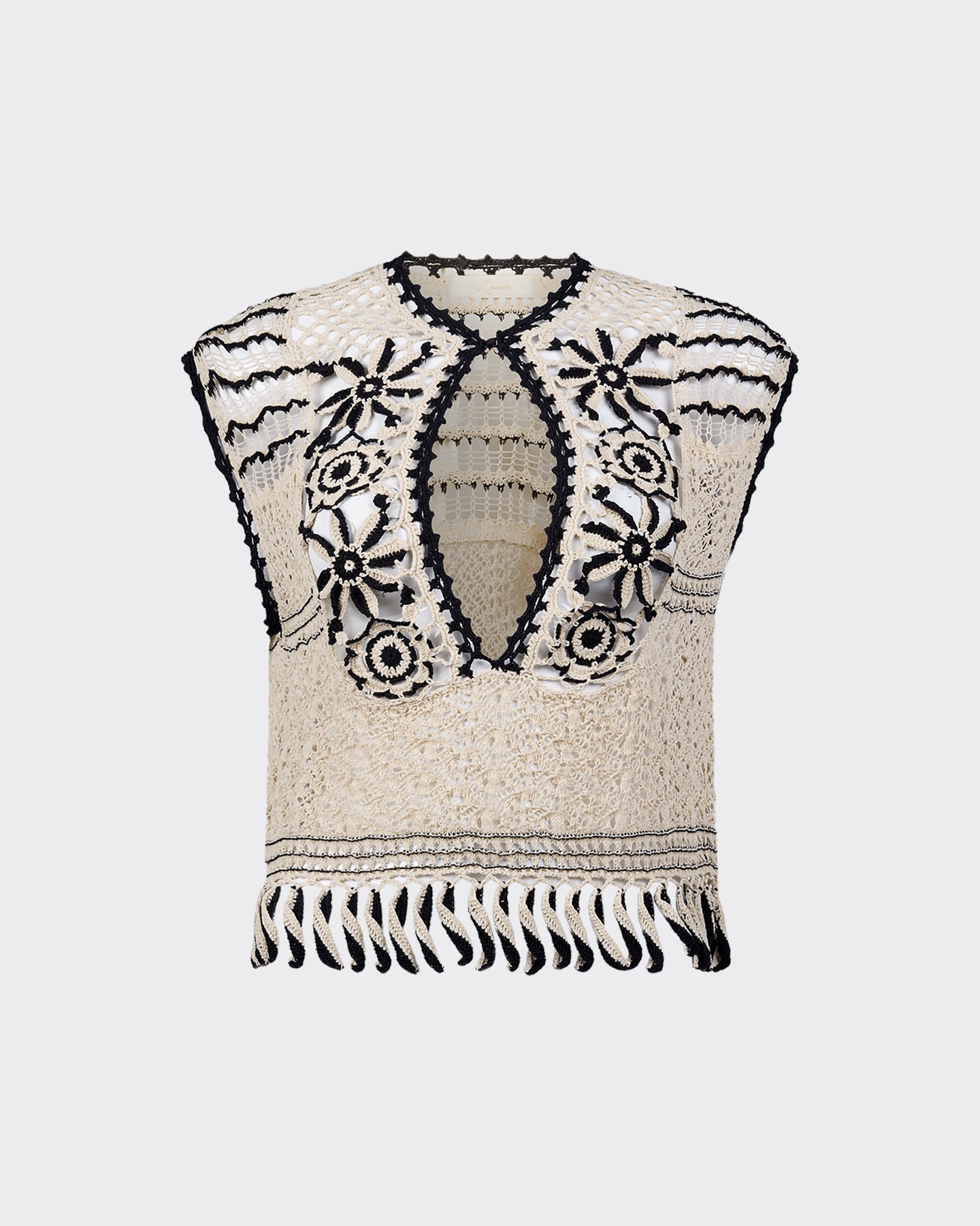 Pull Mondie - Ivoire : Top sans manches au crochet noir et ecru Mes Demoiselles