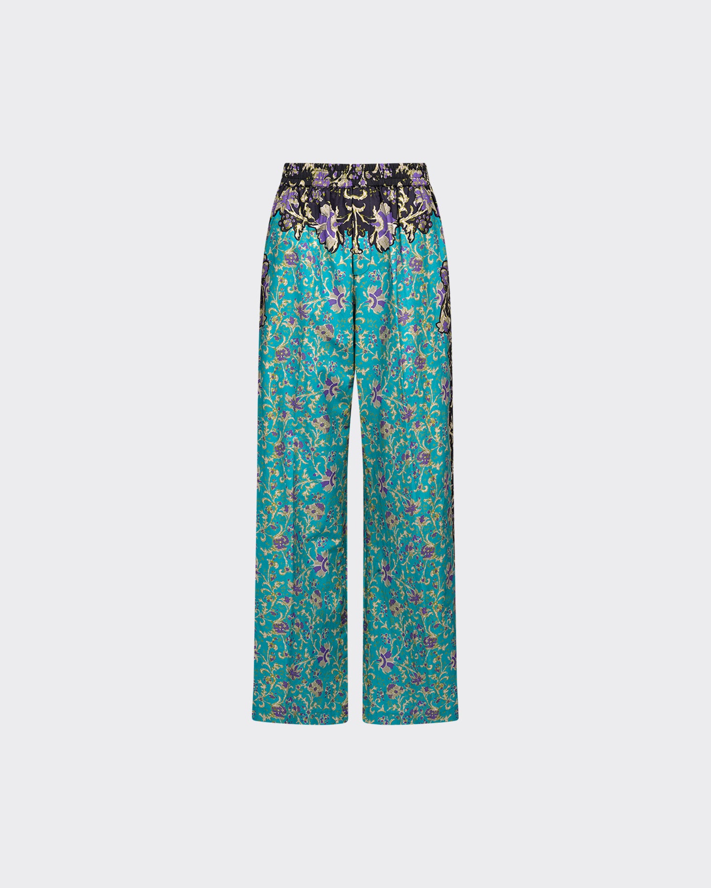 Pantalon Papili - Turquoise : Pantalon en coton imprimé placé turquoise et noir Mes Demoiselles