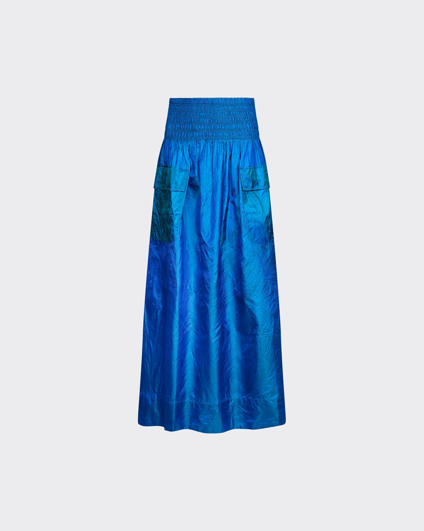 Jupe Salvia - Bleu : Jupe longue en soie changeante et smocks Mes Demoiselles