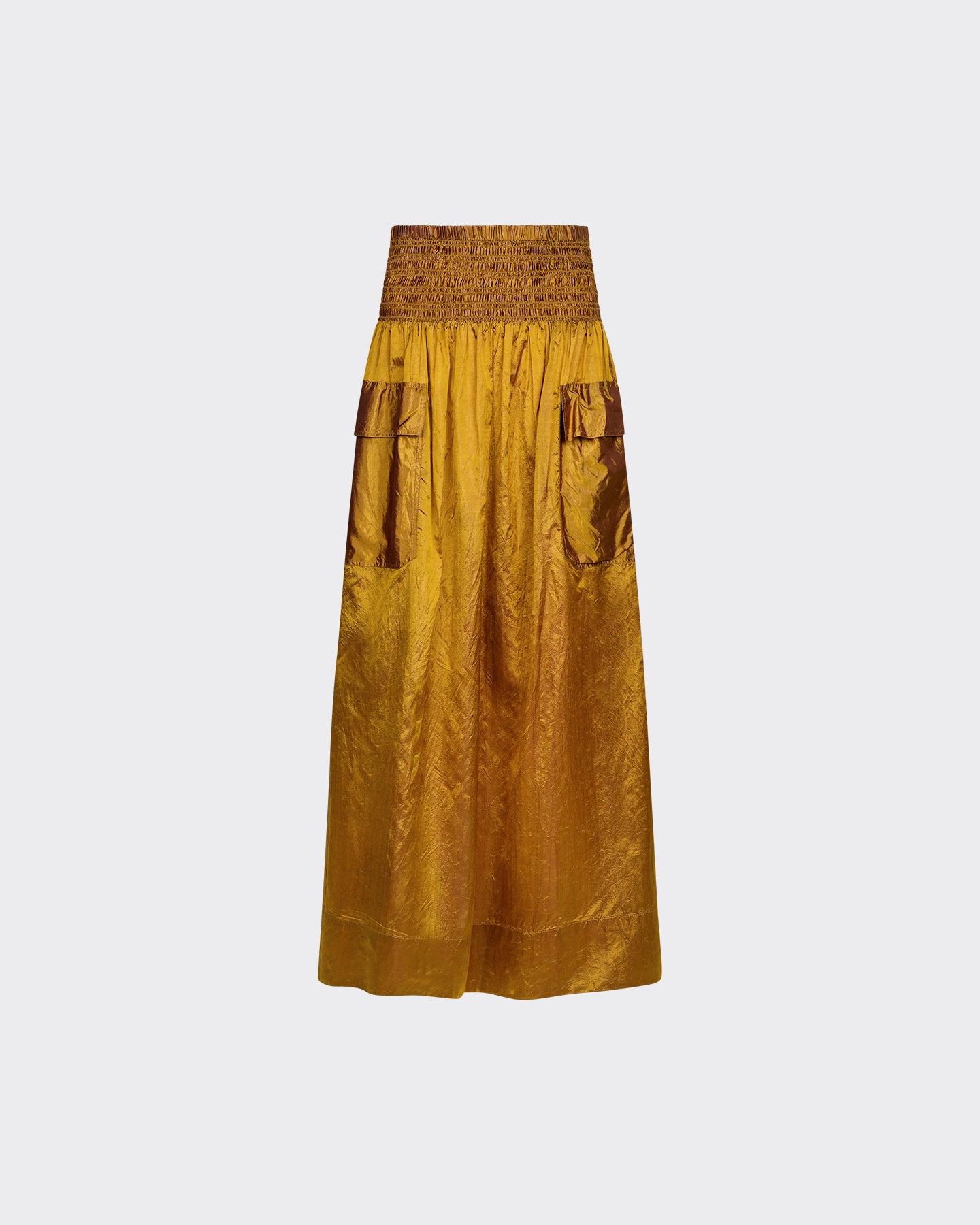 Jupe Salvia - Ocre : Jupe longue en soie changeante et smocks Mes Demoiselles