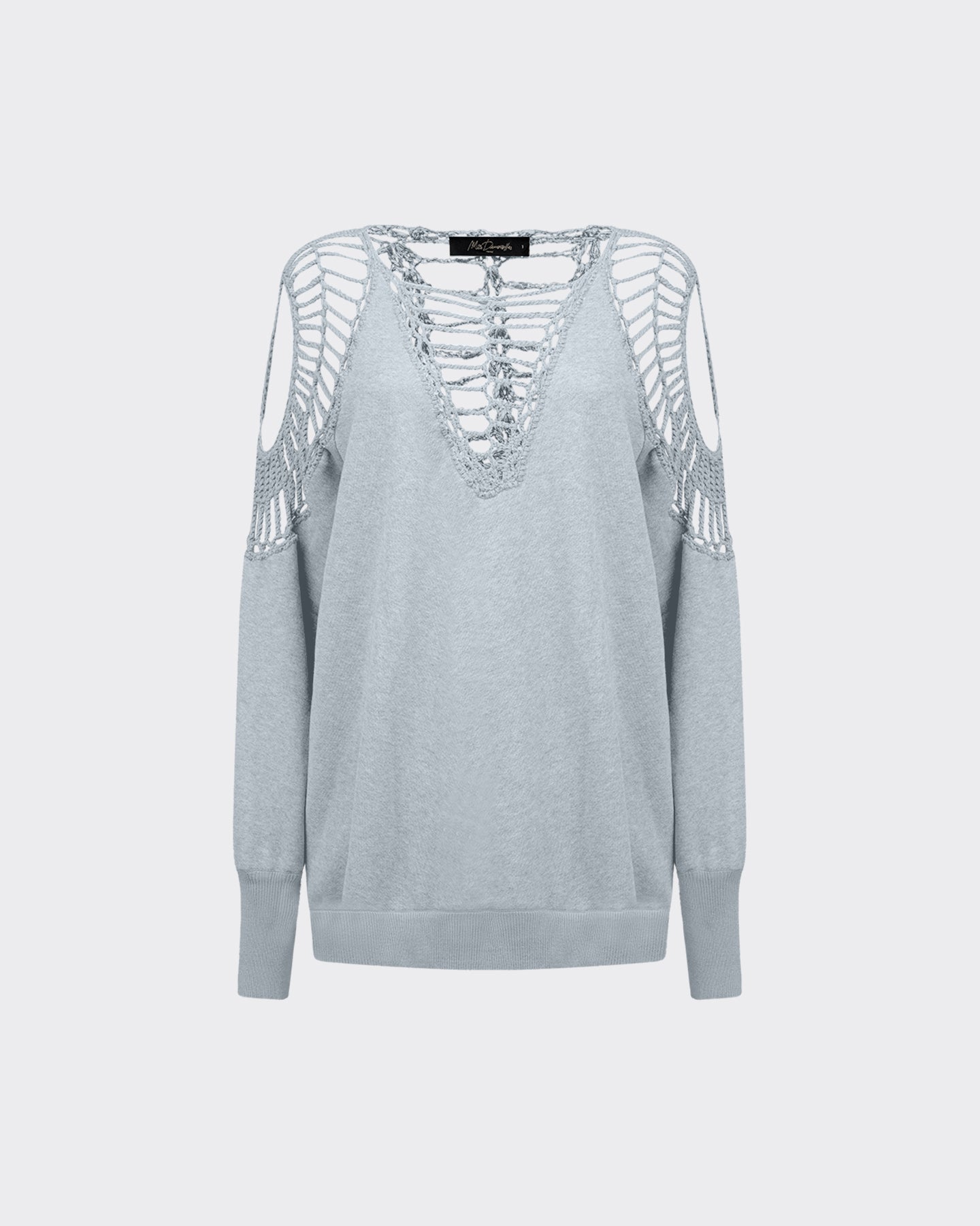 Pull Shiho - Gris : Long sweater gris clair avec incrustation de crochet Mes Demoiselles