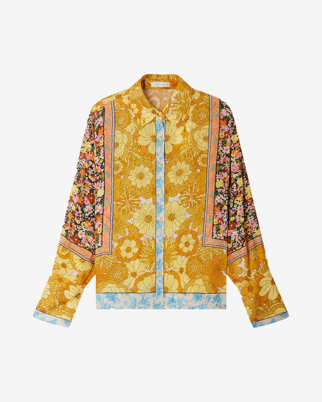 Chemise Cally - Jaune : Chemise droite en viscose jacquard imprimé floral Mes Demoiselles - Dernière image