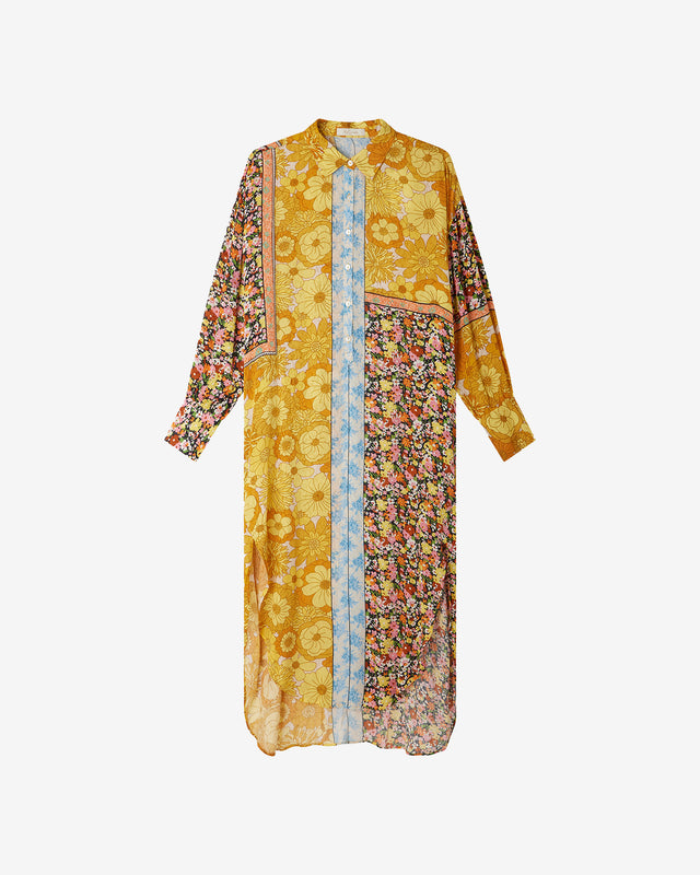 Robe Cherry - Jaune : Robe chemisier imprimé floral jaune tournesol Mes Demoiselles - Dernière image