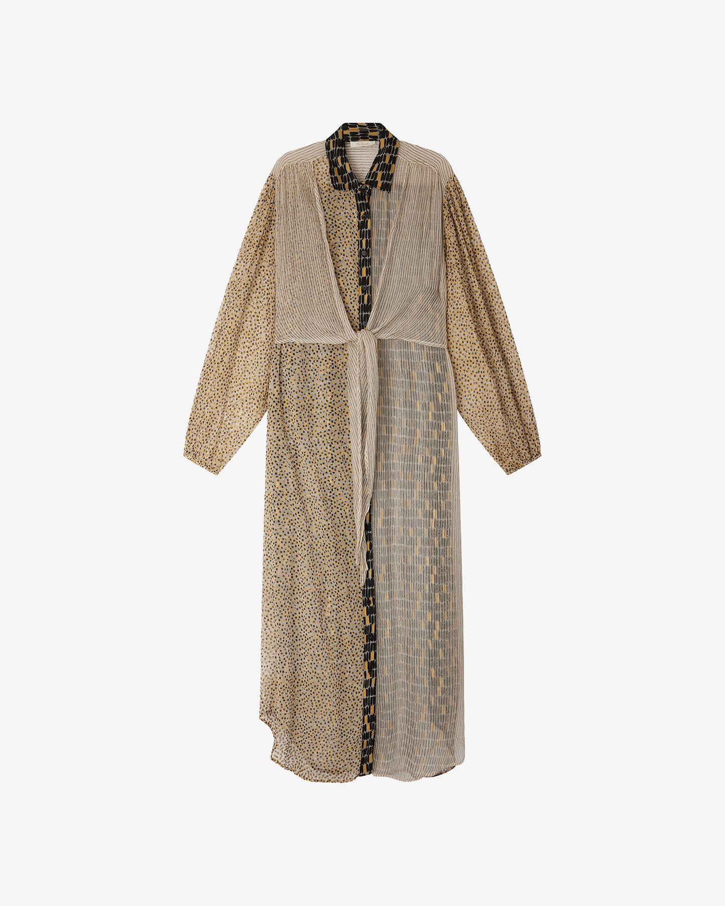 Robe Samiba - Beige : Elégante longue robe chemise en viscose chiffon gold, beige et noire Mes Demoiselles