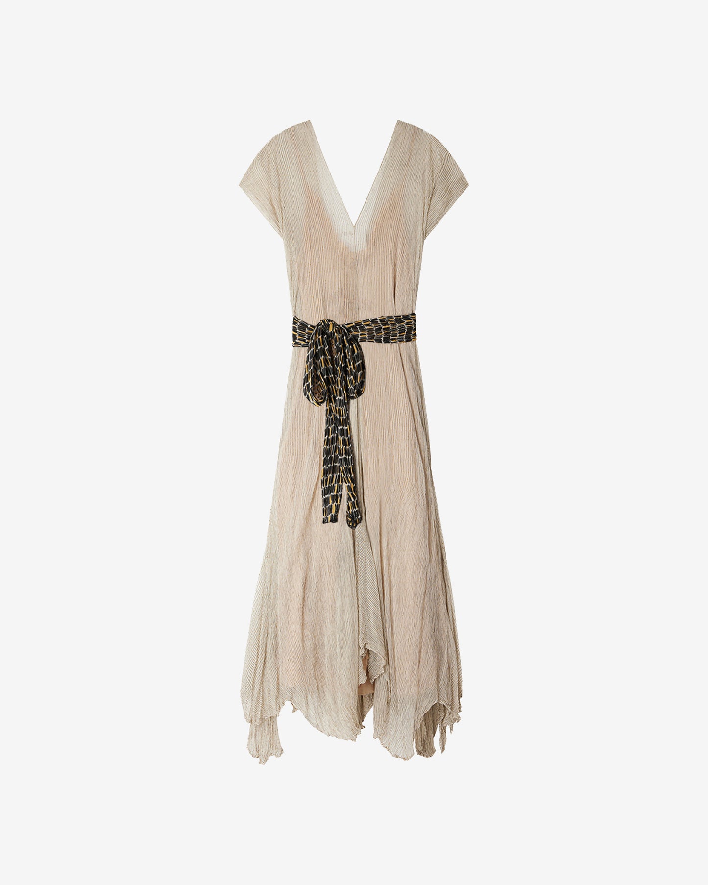 Robe Sami - Beige : Longue robe en viscose craquante beige et rayé Mes Demoiselles