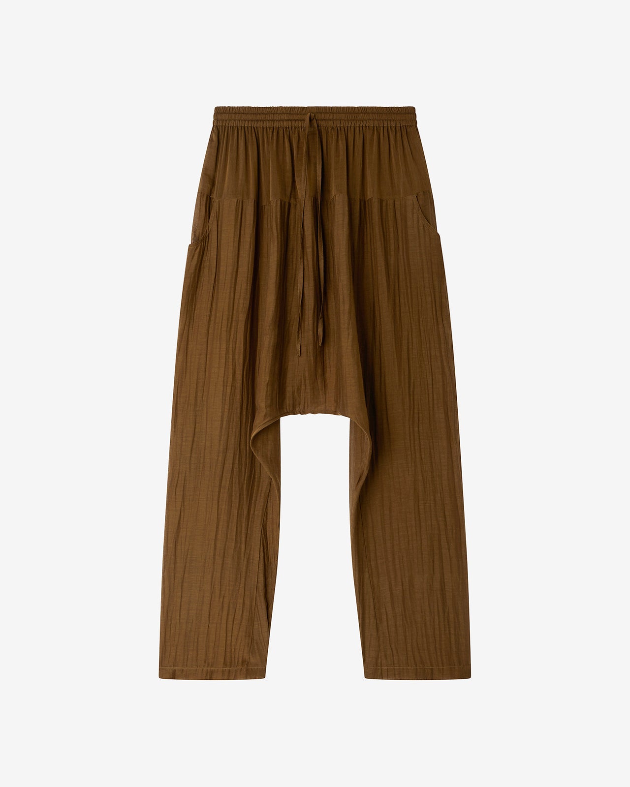 Pantalon Loana - Marron : Pantalon sarouel en gaze de coton et soie kaki Mes Demoiselles - Image 7