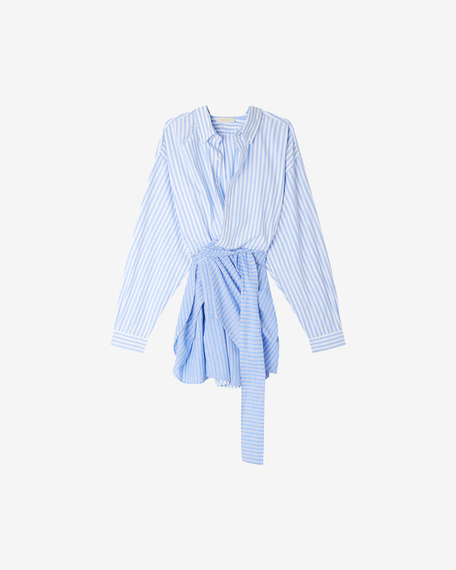 Robe Patric - Bleu : Robe courte en popeline de coton bleu rayée Mes Demoiselles - Dernière image