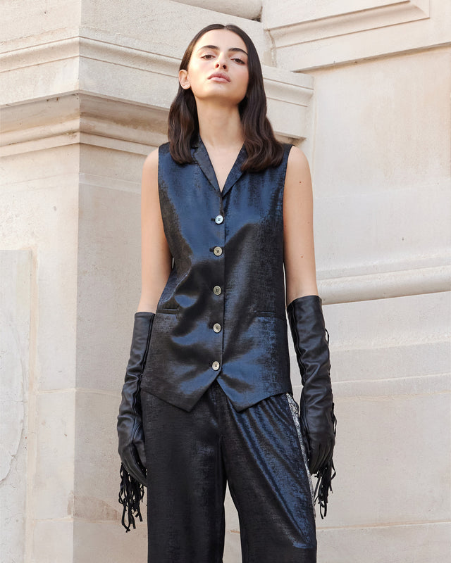 Petit gilet en velvet shiny noir : Manteaux & vestes Mes Demoiselles - Image 1