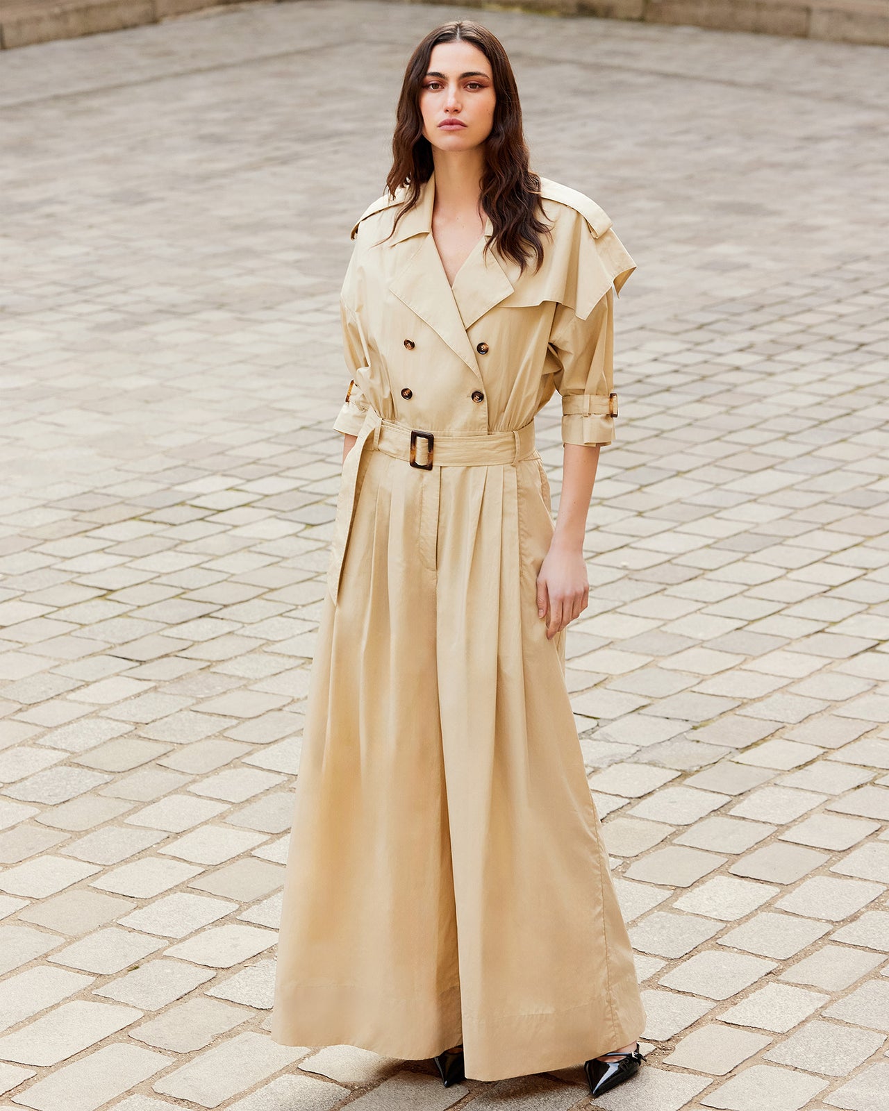 Combinaison pantalon beige inspirée du trench : Pantalons & combinaisons Mes Demoiselles - Image 1