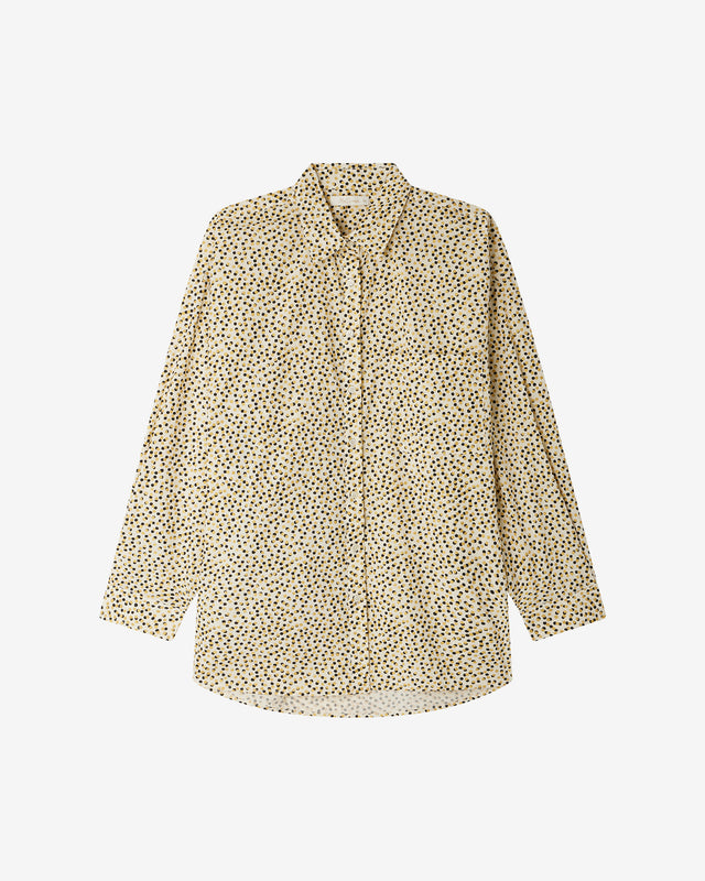 Chemise Sumira - Beige : Chemise en popeline de coton beige rayé noir et pois gold Mes Demoiselles - Dernière image