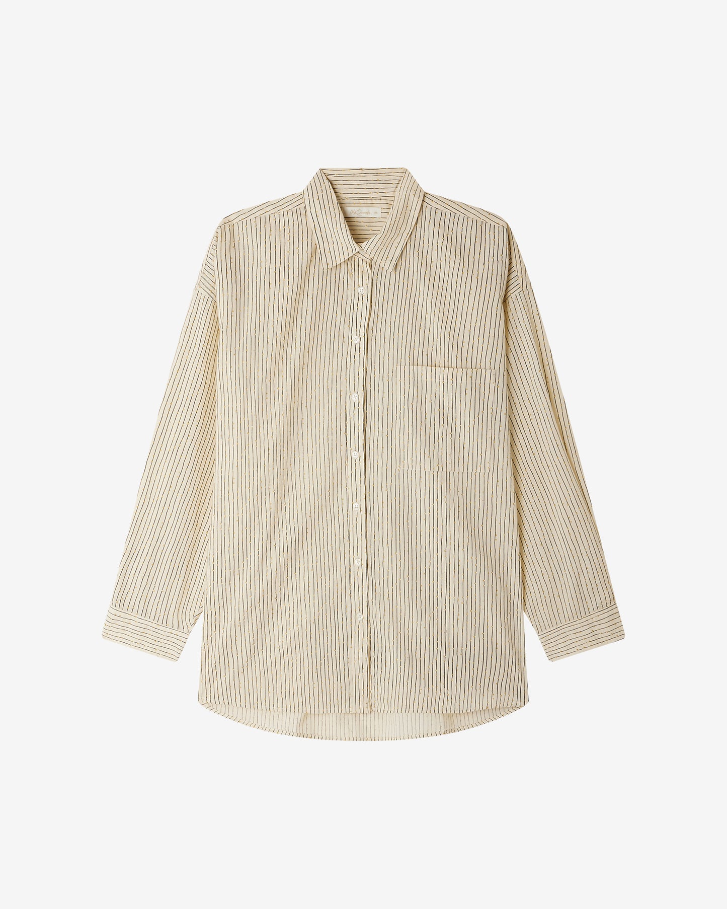 Chemise Sumira - Sable : Chemise en popeline de coton beige et rayures noir et gold Mes Demoiselles