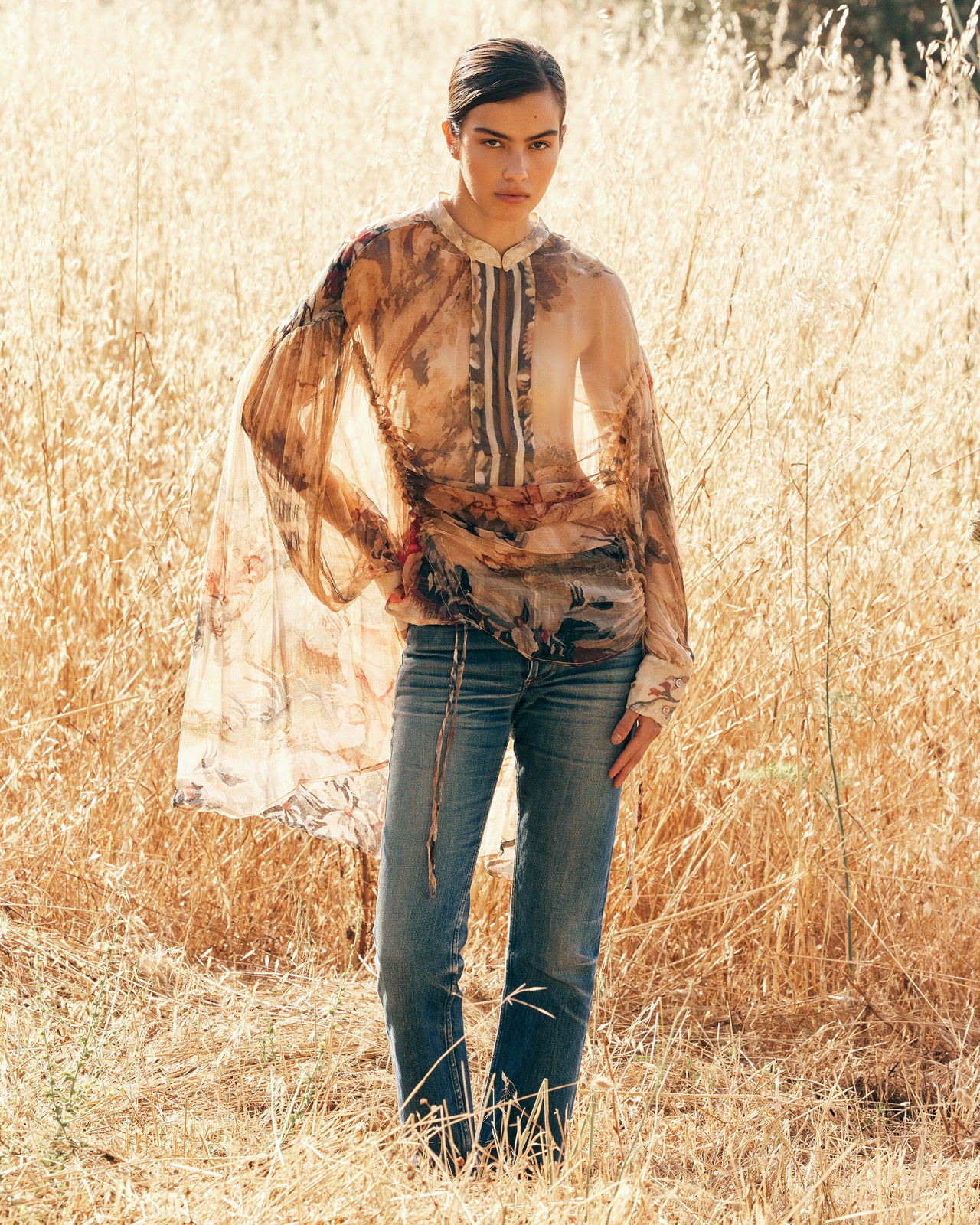 Blouse Oversize impression baroque – Détail Coulissant : Chemises & tops Mes Demoiselles - Image 1