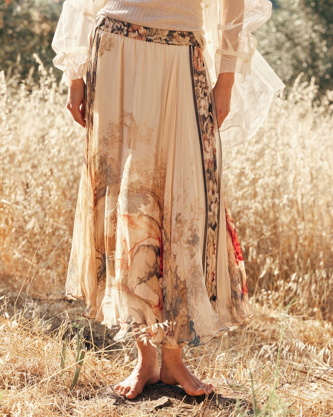 Jupe Averly - Beige : Jupe en Viscose Chiffon – Imprimé Baroque Multicolore Mes Demoiselles - Image 4