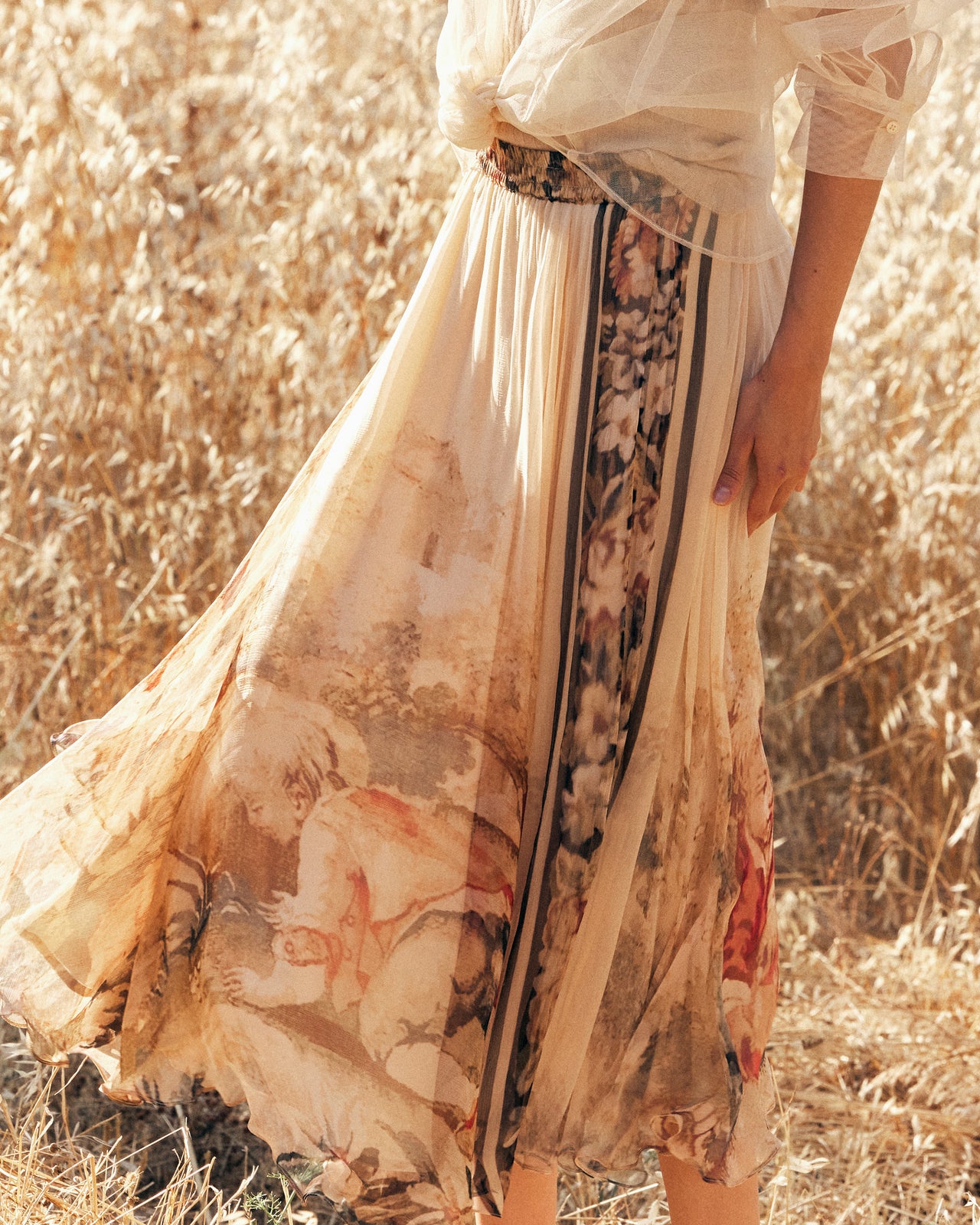 Jupe Averly - Beige : Jupe en Viscose Chiffon – Imprimé Baroque Multicolore Mes Demoiselles - Image 5