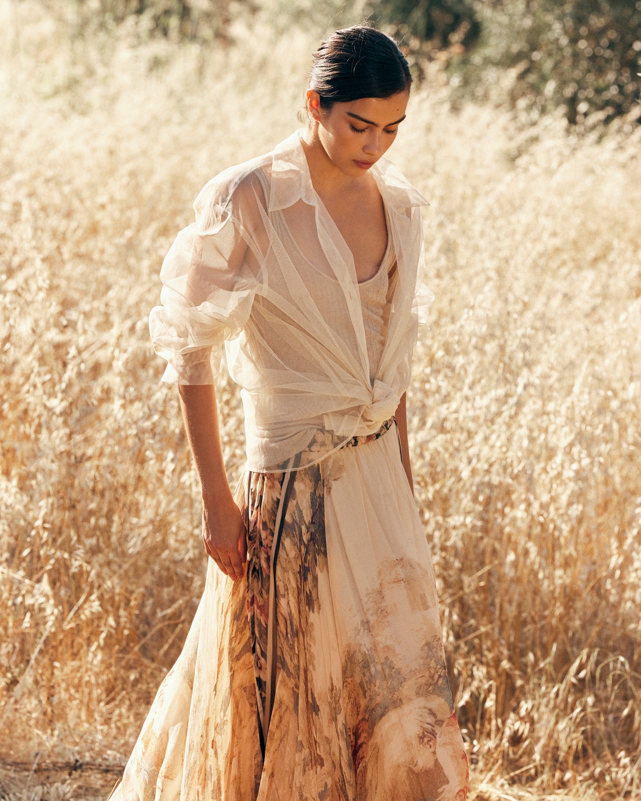 Jupe Averly - Beige : Jupe en Viscose Chiffon – Imprimé Baroque Multicolore Mes Demoiselles - Image 6