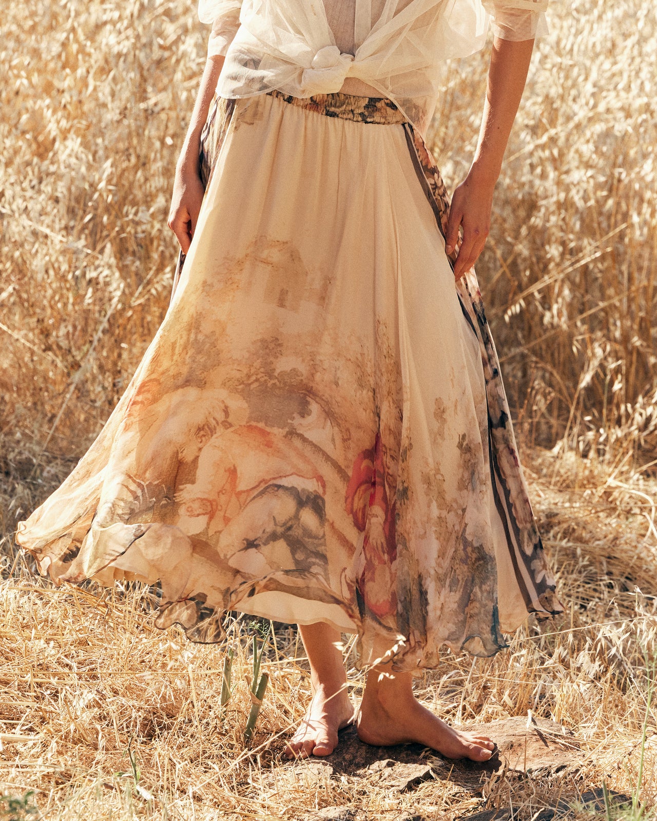 Jupe Averly - Beige : Jupe en Viscose Chiffon – Imprimé Baroque Multicolore Mes Demoiselles - Image 7