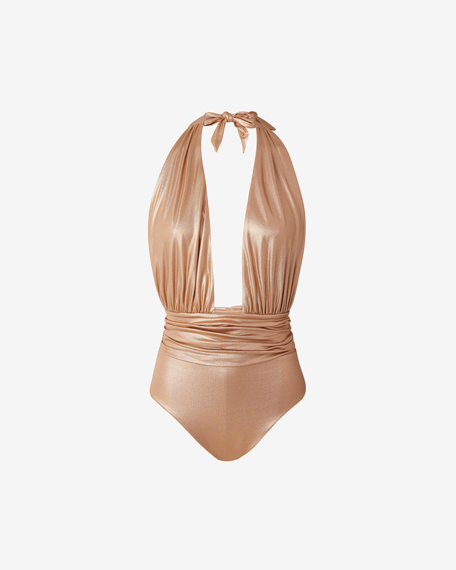 Maillot De Bain Corah - Nude : Maillot de bain 1 pièce en tissu brillant effet mouillé rose Mes Demoiselles - Dernière image