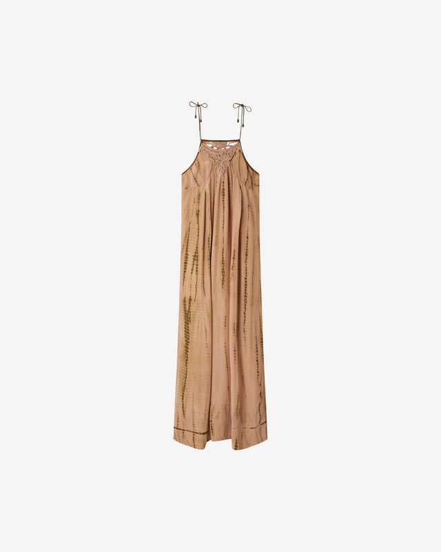 Robe longue en viscose satin et guipure ajourée - Robes Mes Demoiselles - Image 1