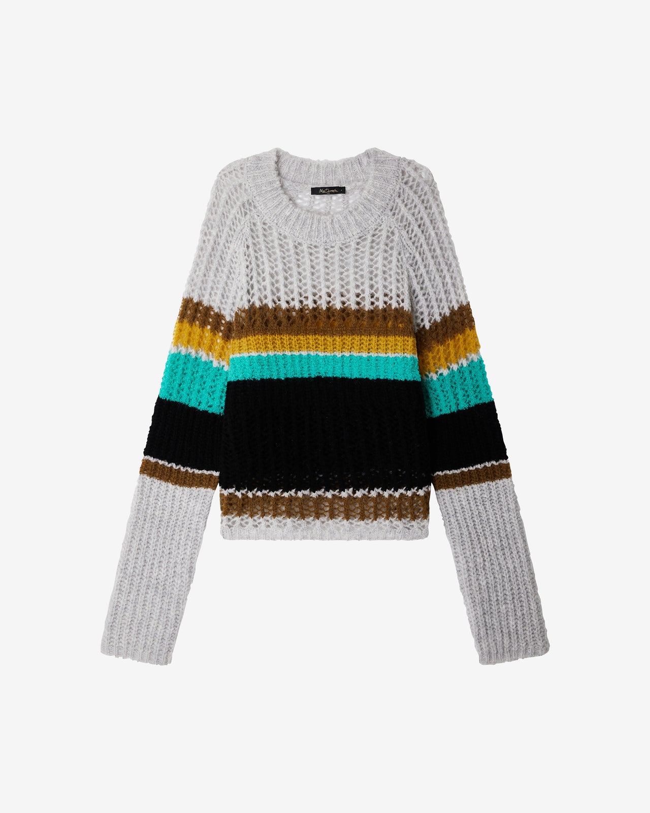 Pull Curt - Gris : Pullover en laine rayée ajourée - Gris Noir Mes Demoiselles - Image 8