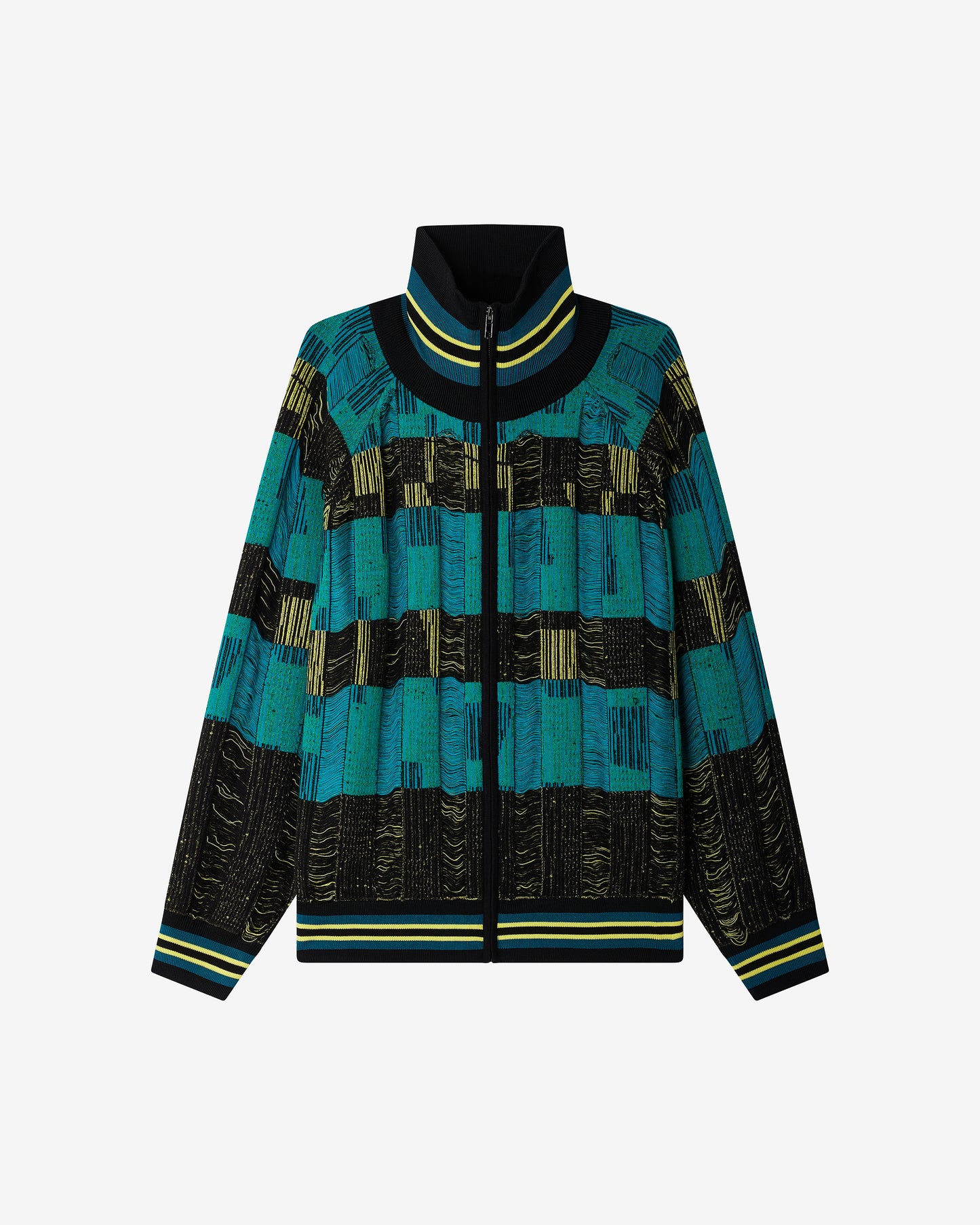 Veste Duru - Turquoise : Sweater zippé en tricot dégradé -Turquoise noir et ocre Mes Demoiselles
