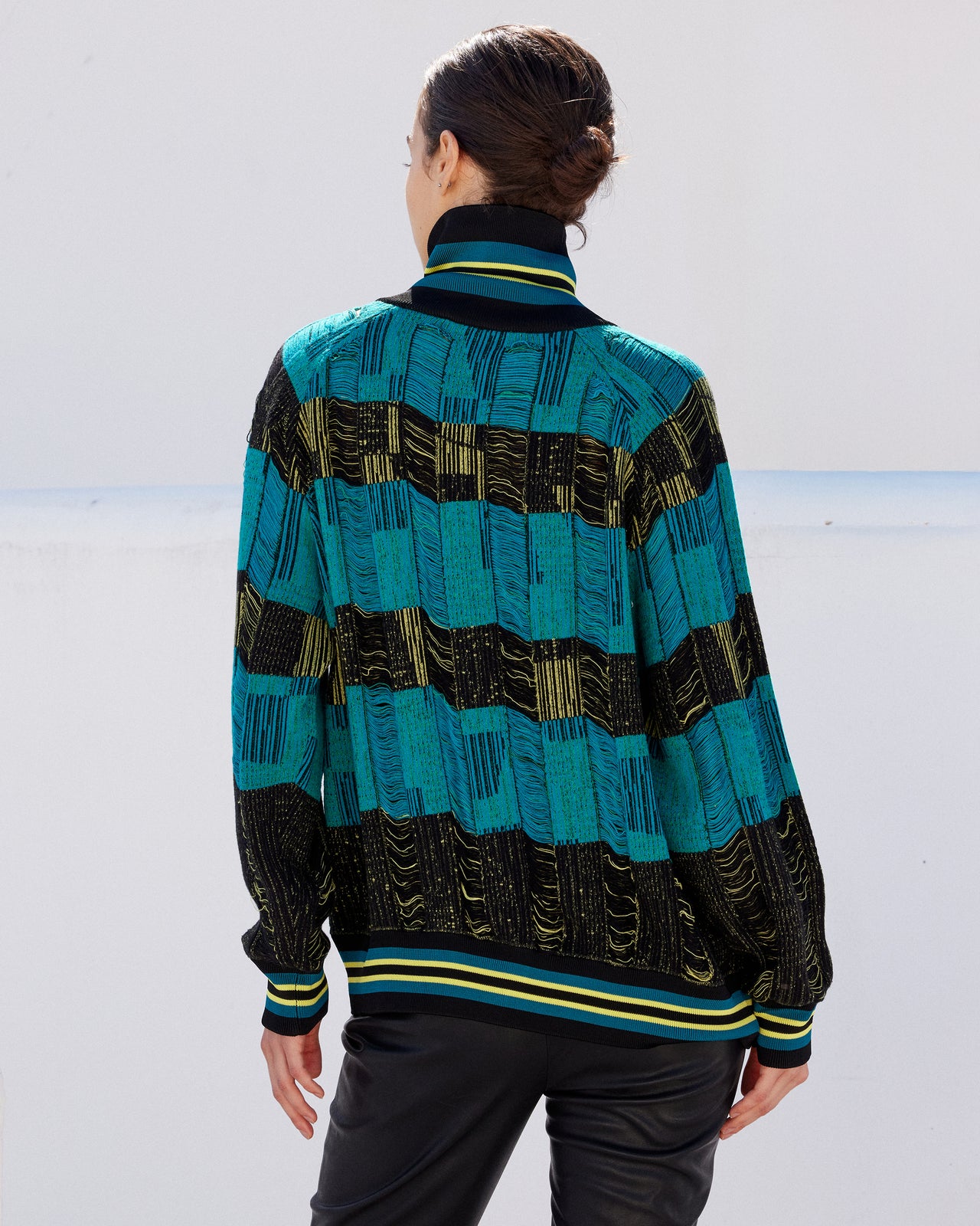 Veste Duru - Turquoise : Sweater zippé en tricot dégradé -Turquoise noir et ocre Mes Demoiselles - Image 6