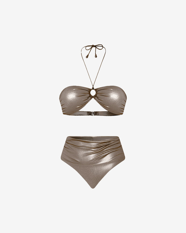 Maillot De Bain Duxy - Taupe : Maillot de bain 2 pièces – Effet mouillé taupe & anneau central Mes Demoiselles - Dernière image