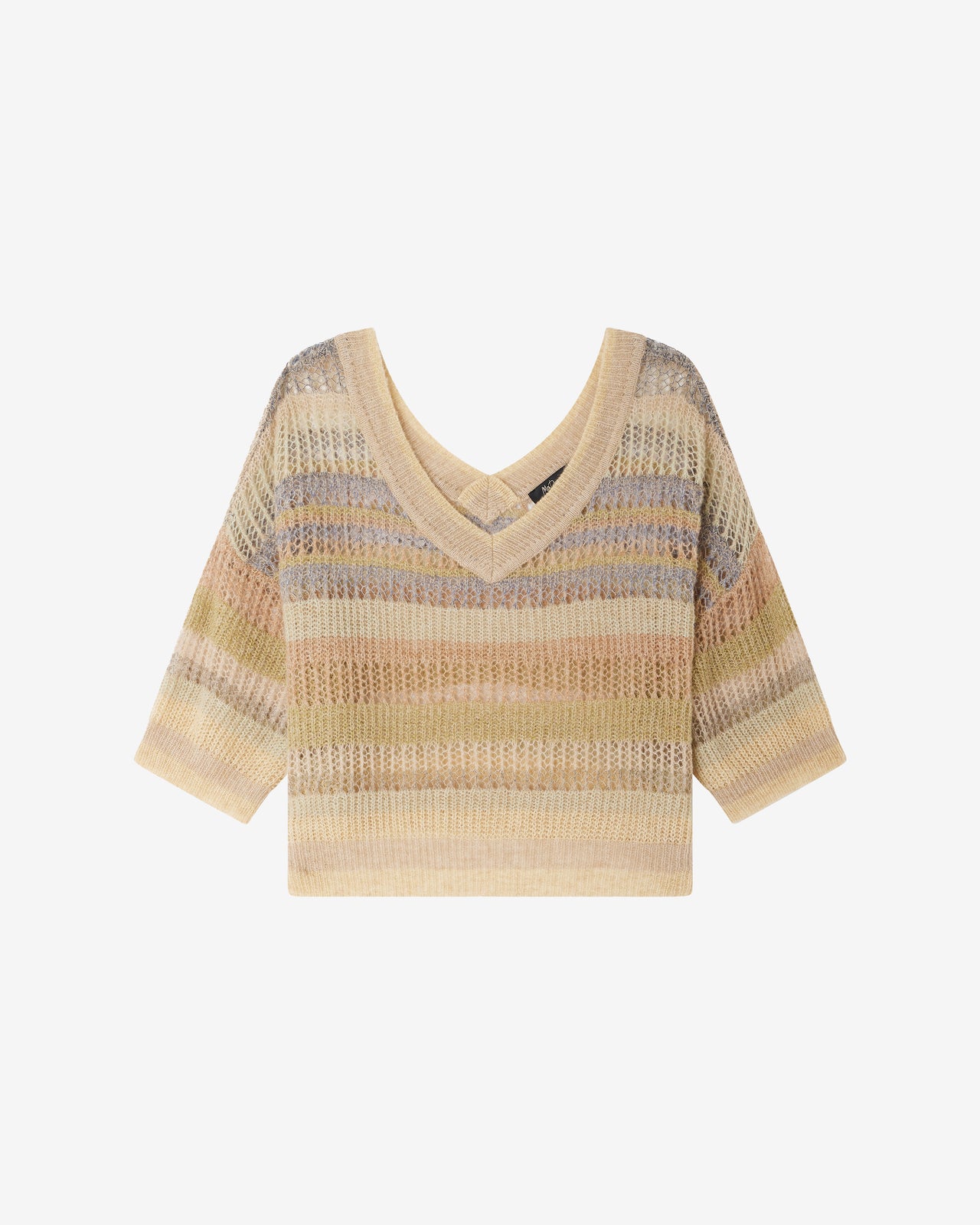 Pull Faika - Beige : Pull court rayé ajouré dans des nuances de beige Mes Demoiselles - Image 8