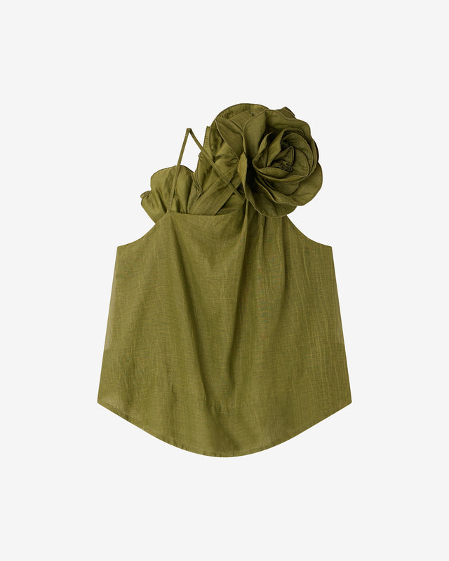 Débardeur à grosse fleur en coton et soie vert - Chemises & tops Mes Demoiselles - Image 3