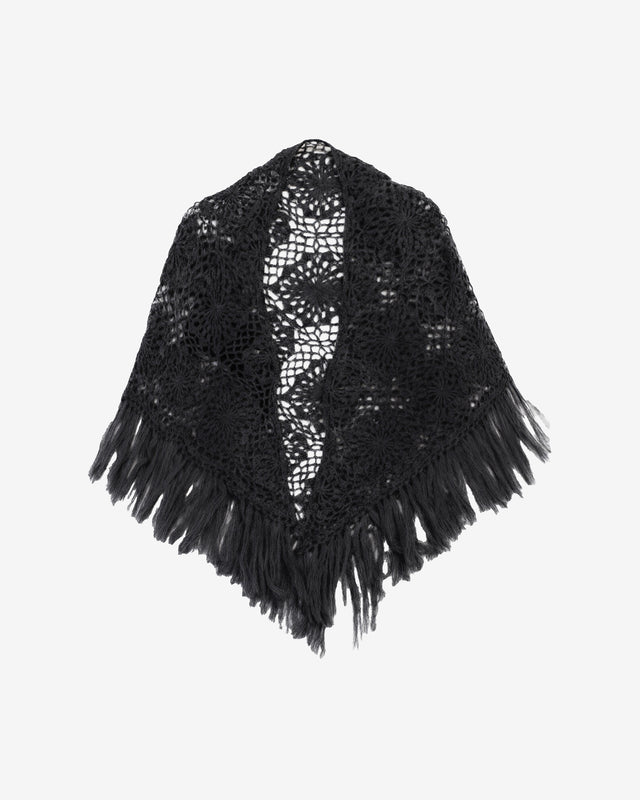 Châle triangulaire au crochet – Motif fleurs noir en alpaca : Accessoires Mes Demoiselles - Image 1