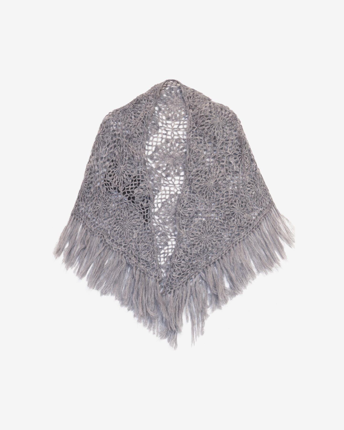 Châle triangulaire au crochet – Motif fleurs gris en alpaca : Accessoires Mes Demoiselles