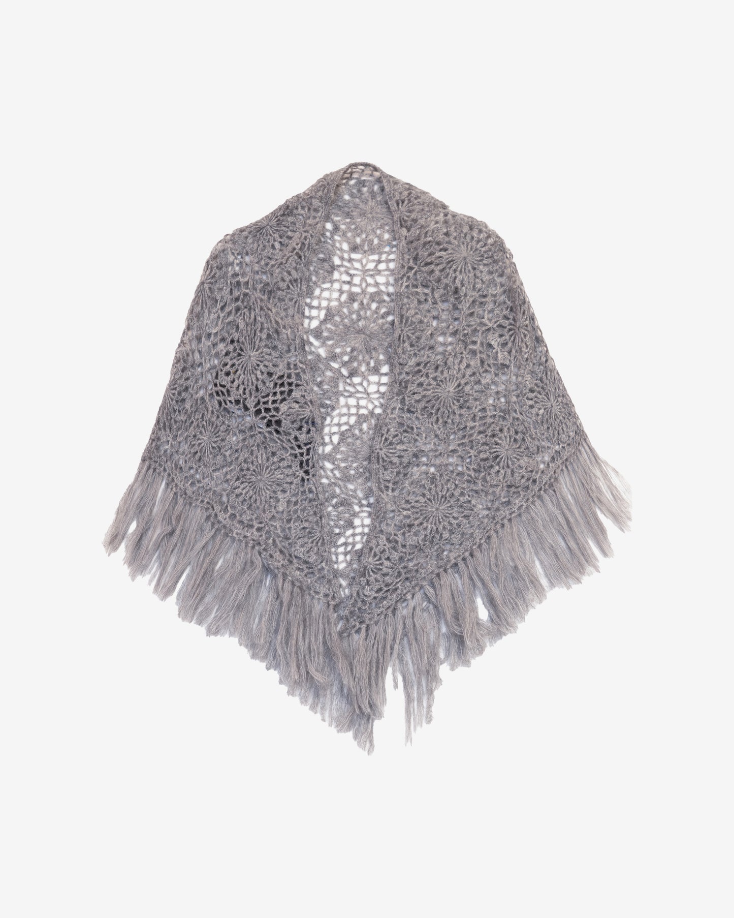 Châle triangulaire au crochet – Motif fleurs gris en alpaca - Accessoires Mes Demoiselles