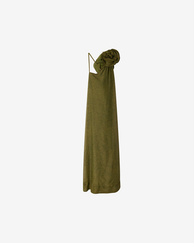 Robe Fonix - Vert : Robe longue trapèze détail fleurs en relief Mes Demoiselles - Dernière image
