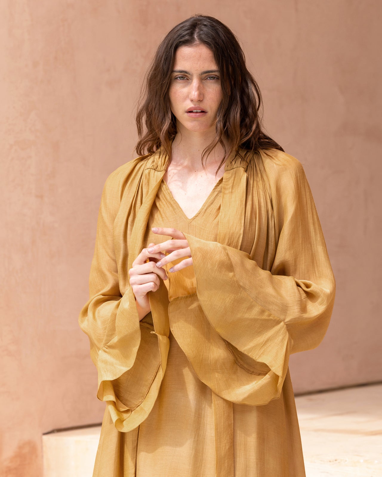 Robe Frelly - Ocre : Robe longue en voile viscose Ocre Mes Demoiselles - Image 4