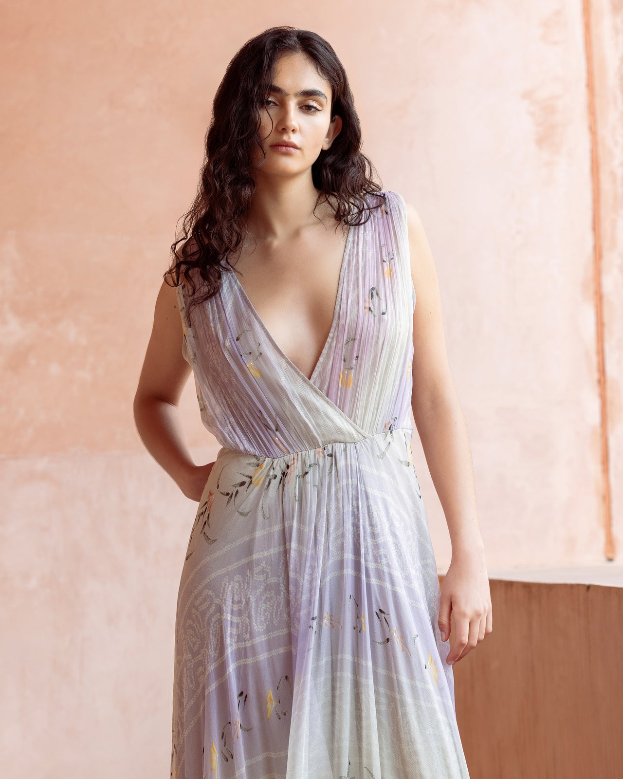 Robe Gretta - Rose : Robe longue en viscose chiffon ivoire et rose Mes Demoiselles - Image 4