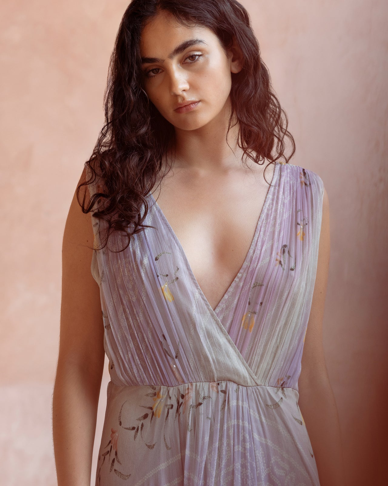 Robe Gretta - Rose : Robe longue en viscose chiffon ivoire et rose Mes Demoiselles - Image 5