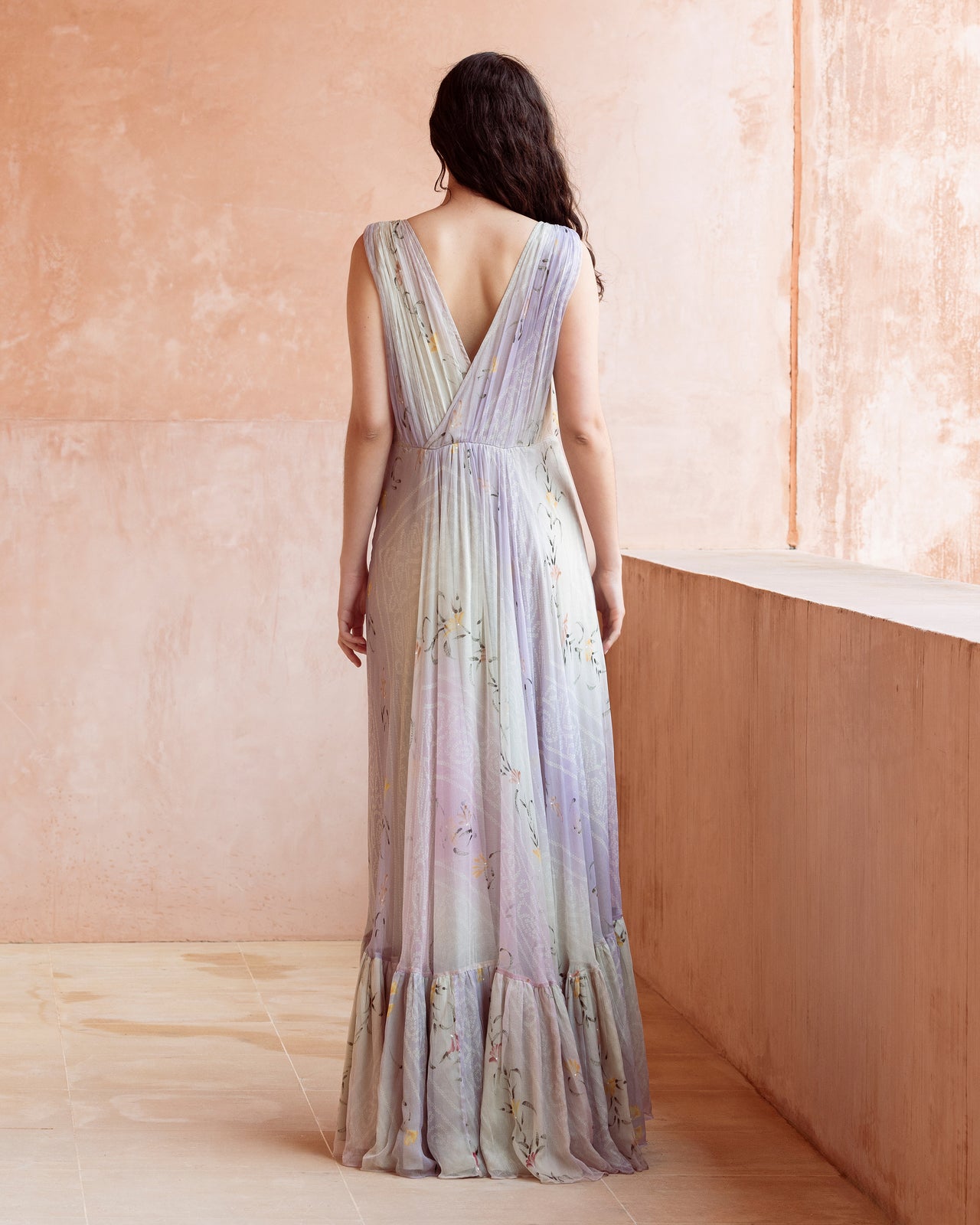 Robe Gretta - Rose : Robe longue en viscose chiffon ivoire et rose Mes Demoiselles - Image 6