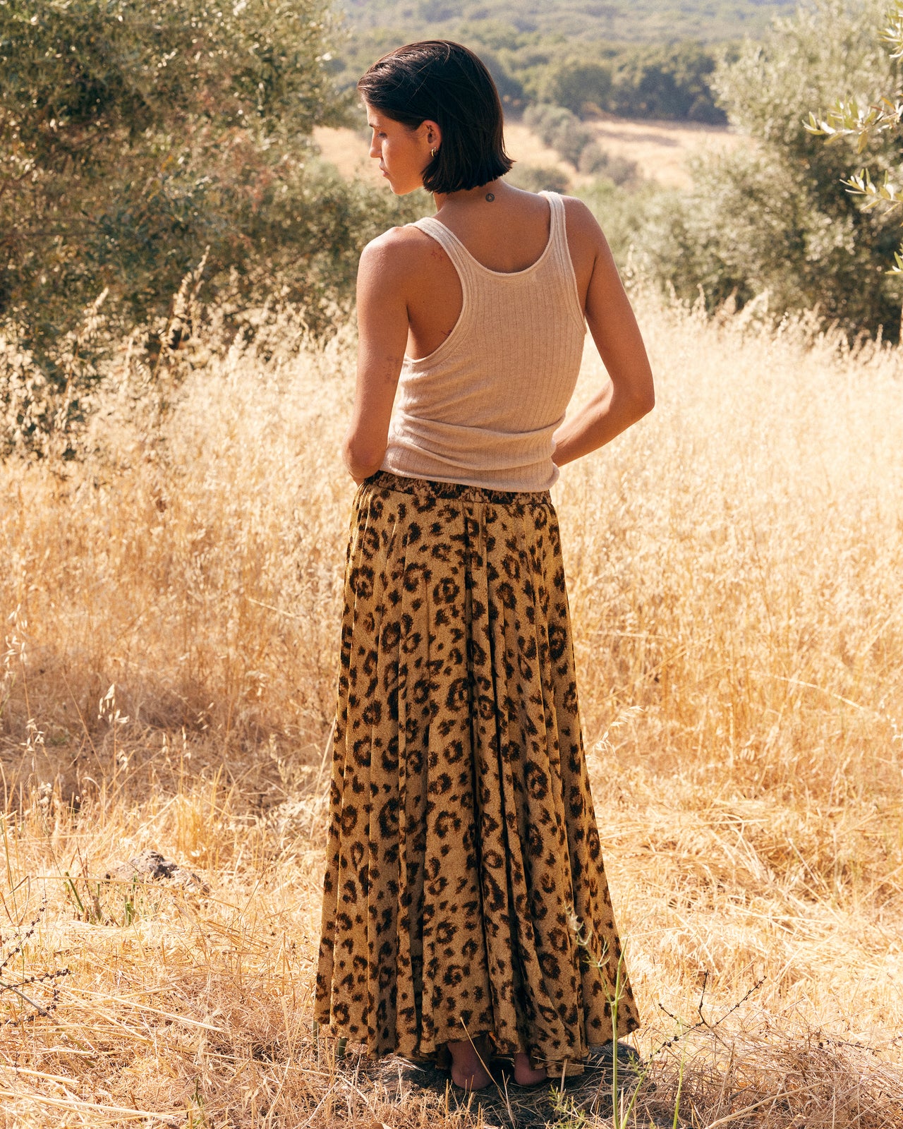 Jupe Lino - Beige : Jupe Longue en Viscose Jacquard – Imprimé Panthère Mes Demoiselles - Image 6