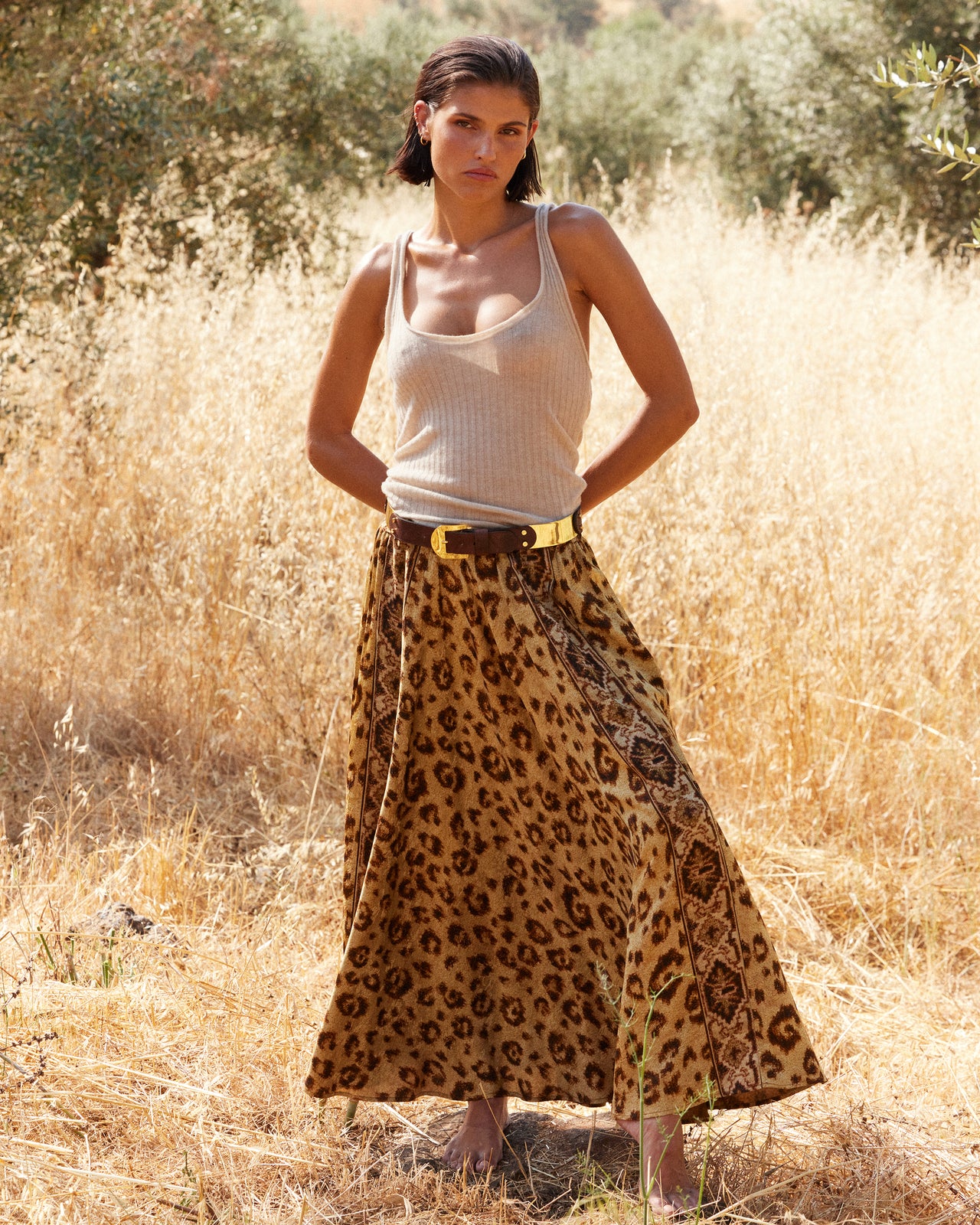 Jupe Lino - Beige : Jupe Longue en Viscose Jacquard – Imprimé Panthère Mes Demoiselles - Image 8