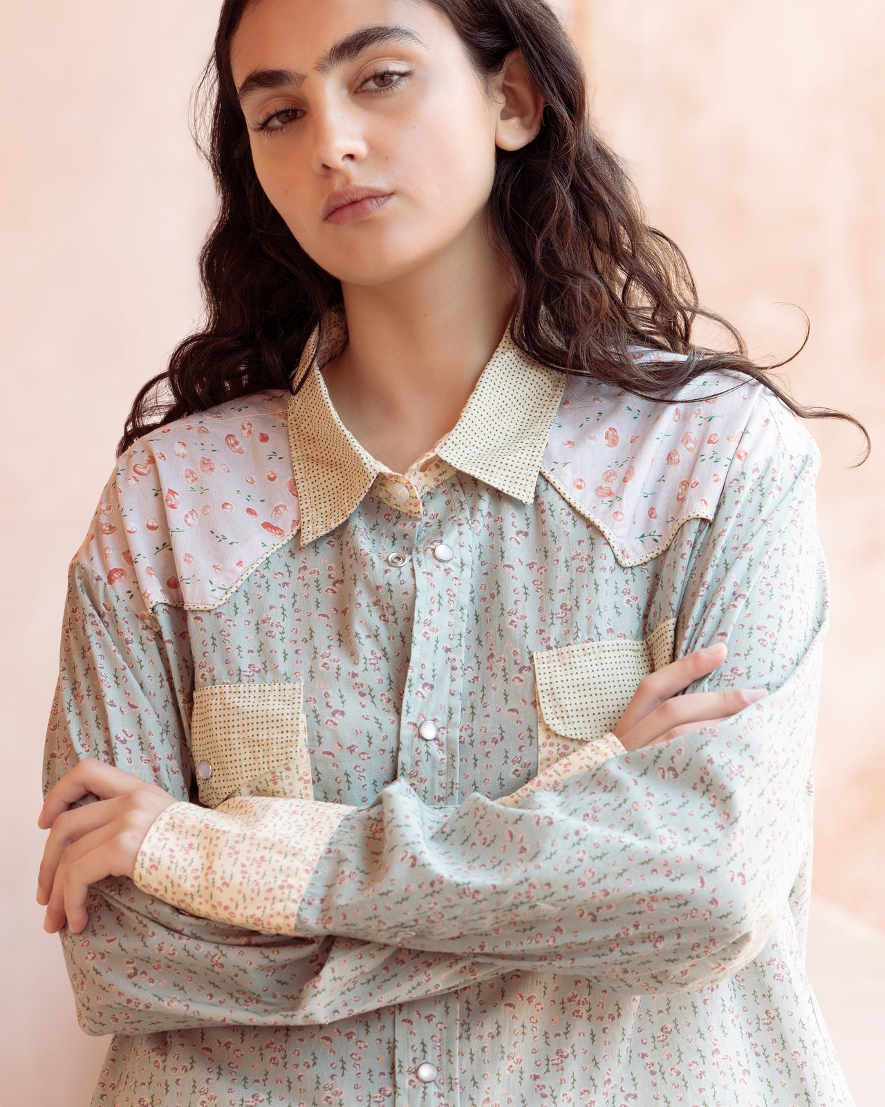 Chemise Lun - Bleu : Chemise en patch de liberty à détails western Mes Demoiselles - Image 4