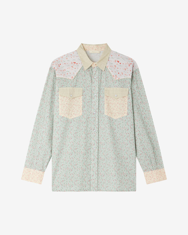 Chemise Lun - Bleu : Chemise en patch de liberty à détails western Mes Demoiselles - Dernière image