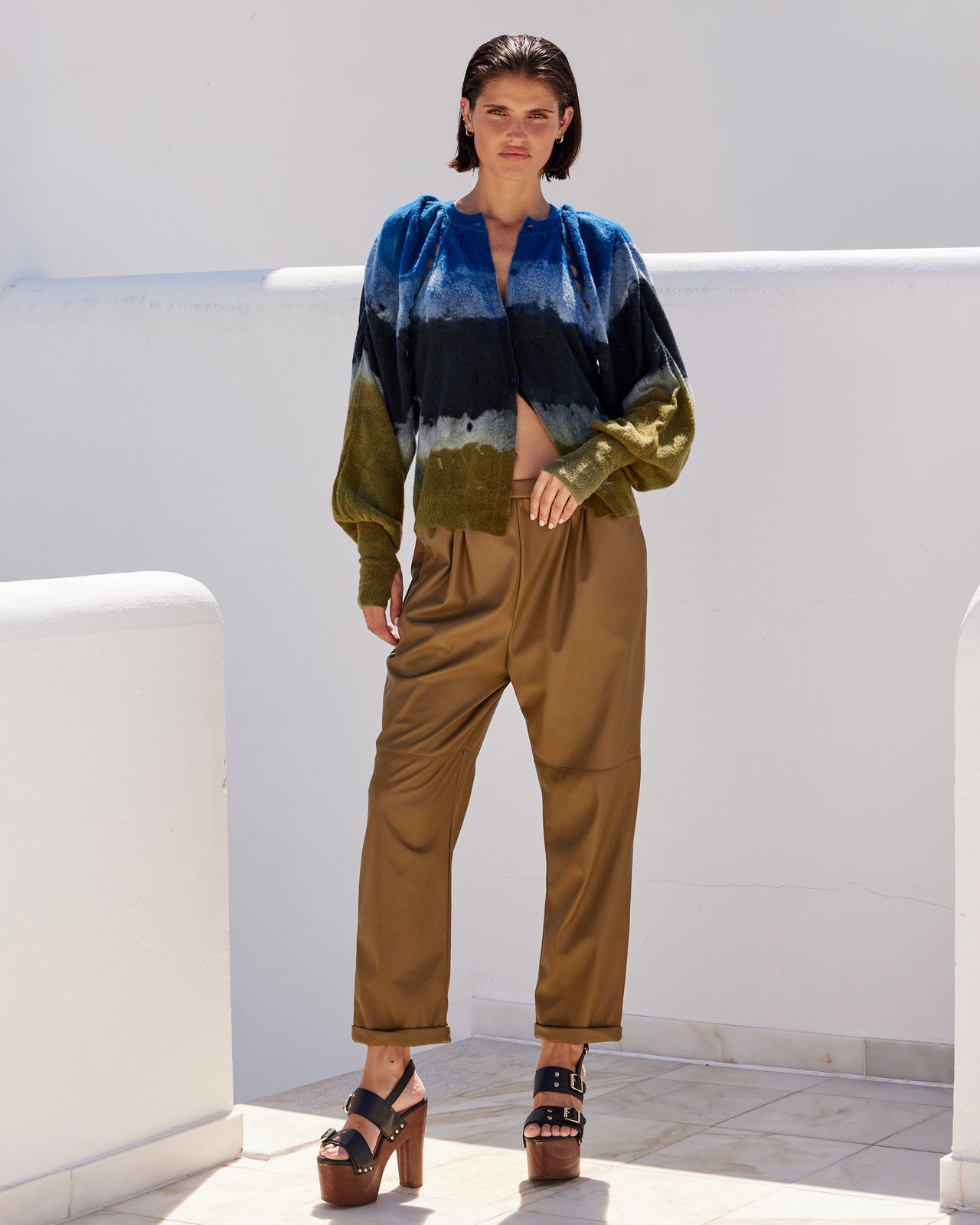 Cardigan en laine tie & dye - Bleu Kaki : Pulls & gilets Mes Demoiselles - Image 1