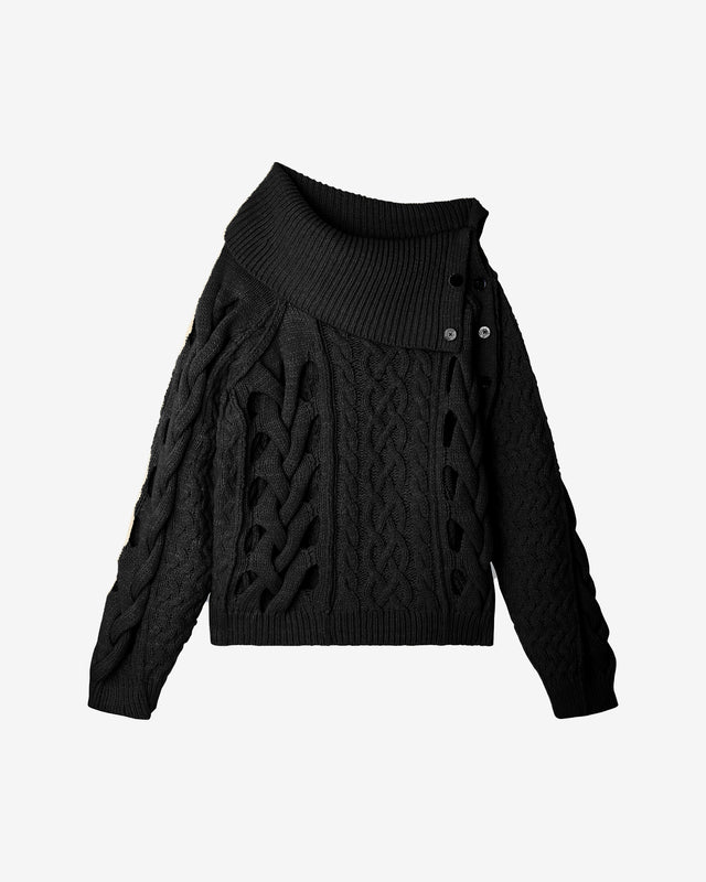 Pull écru à grosses torsades ajourées – charme naturel : Pulls & gilets Mes Demoiselles - Image 1