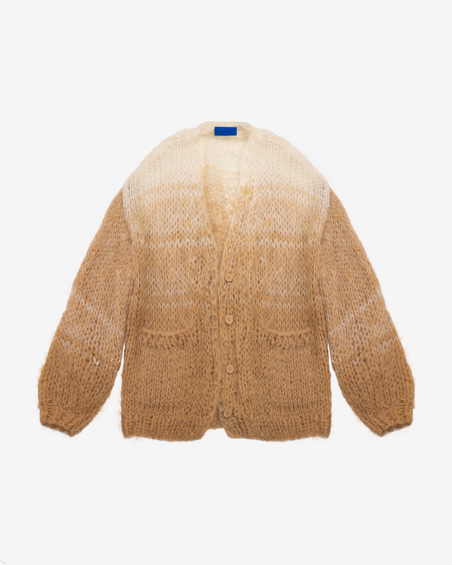 Long cardigan en mohair tricoté main – Dégradé beige et ivoire : Pulls & gilets Mes Demoiselles